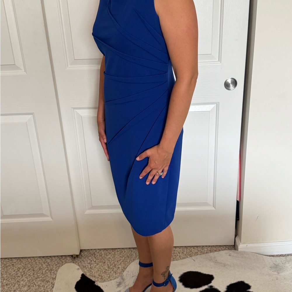 Calvin Klein Cobalt Blue Sheath Midi Dress with Cowl Neck